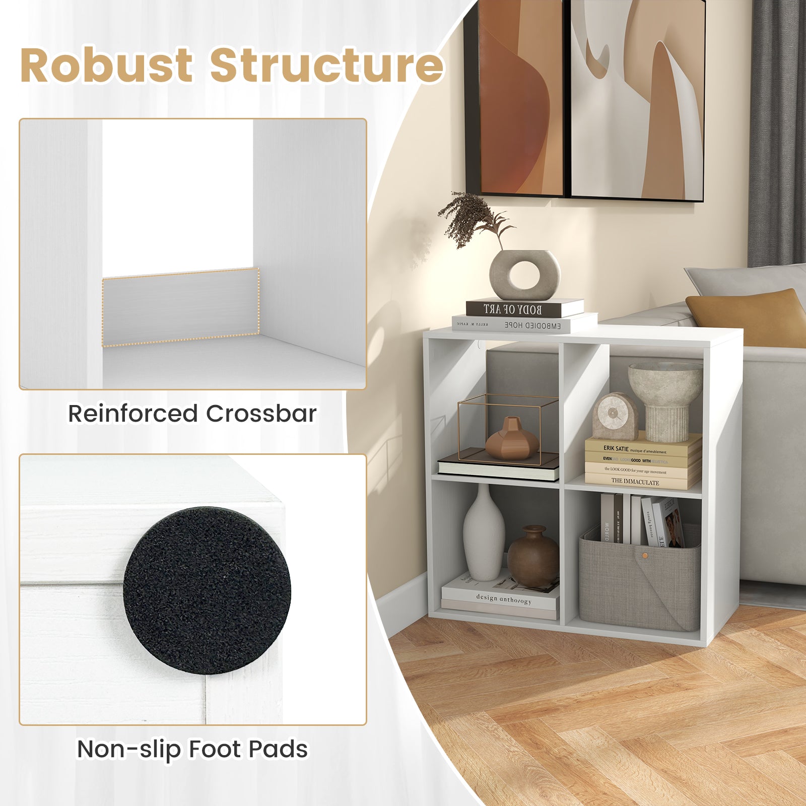 Costway 4 Cube Bookshelf with Back Guardrail Bookcase