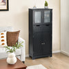4 Door Freestanding Bathroom Floor Storage Cabinet with 2 Drawers and Glass Doors-Black - Gallery View 1 of 10