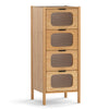 4-drawer bamboo storage cabinet with fluted tempered glass drawers, ideal for organizing belongings in a modern setting.