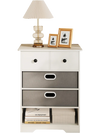 Modern 4-drawer dresser in white with open shelf, featuring removable fabric drawers and a sleek, easy-to-maintain.