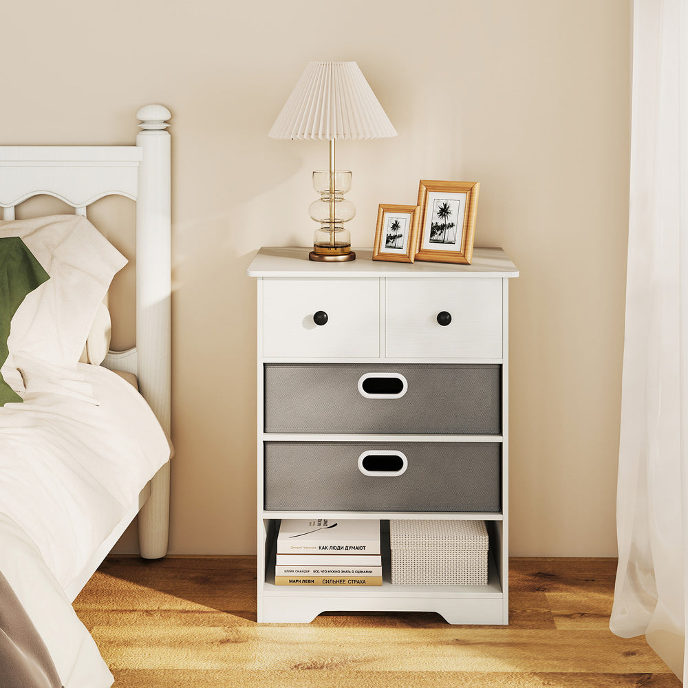4-Drawer Dresser Modern Chest Storage Organizer with Open Shelves-White - Gallery View 1 of 10