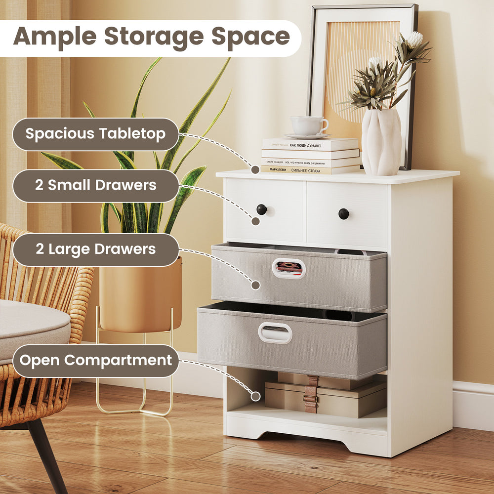 4-Drawer Dresser Modern Chest Storage Organizer with Open Shelves-White丨Costway