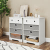 Modern 4-drawer dresser in white with open shelves, featuring removable fabric drawers and a sleek, easy-to-maintain.