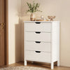 White 4-drawer dresser with minimalist design and anti-tipping kits, ideal for bedroom or living room organization.