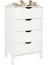 4-drawer wooden dresser in white with minimalist design, featuring anti-tipping kits and cut-out handles for easy.