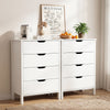 4-drawer white wooden dresser with minimalist design, cut-out handles, and anti-tipping kits for bedroom or living room.