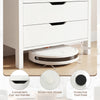 4-drawer wooden nightstand in white with cut-out handles, protective foot pads, and anti-tipping kits for safety.