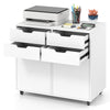 4-drawer white file cabinet with wheels, spacious countertop, and lockable drawers for home office organization.