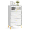 Modern storage cabinet with 4 drawers and flip-up fluted glass door in gray and white, perfect for bedrooms and living.