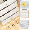 Four-drawer modern storage cabinet in gray and white with fluted glass door, ideal for organizing items in any room.