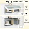 Flip-up fluted glass door of the gray and white 4 drawer storage cabinet, showcasing elegant design and space-saving.