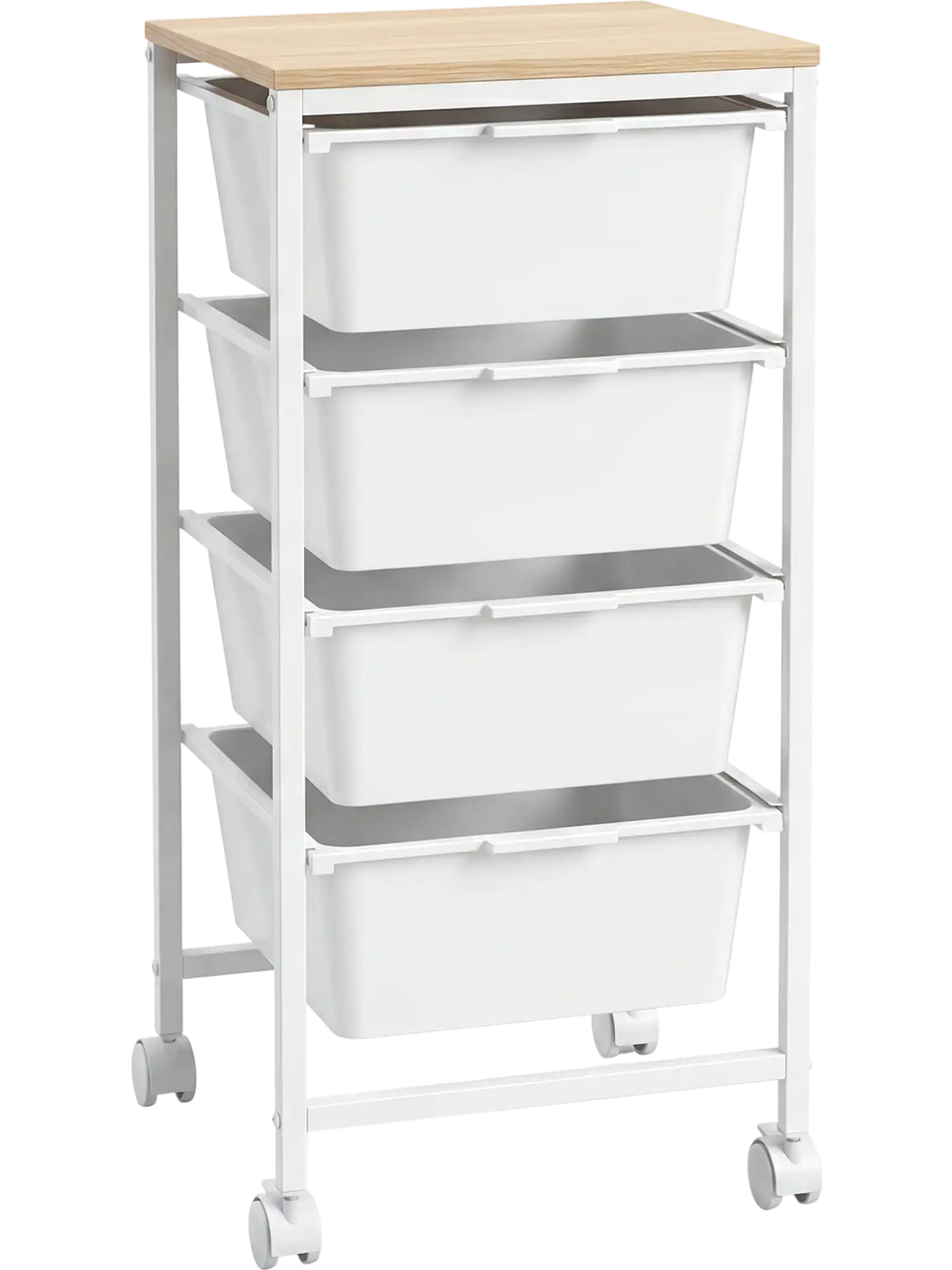 Costway 4-Drawer Rolling Storage Cart Mobile Utility Organizer w/ Wooden Tabletop & Lockable Wheels 43427602 New