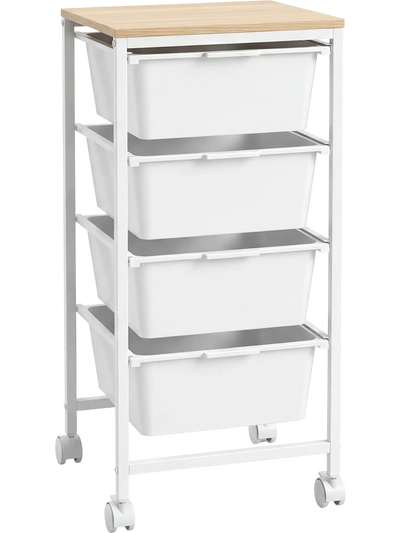 Costway 4-Drawer Rolling Storage Cart Mobile Utility Organizer w/ Wooden Tabletop Lockable Wheels 43427602 New