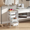 4-drawer rolling storage cart in white with wooden tabletop, ideal for organizing office and craft supplies.