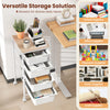 4-drawer rolling storage cart with wooden tabletop, ideal for organizing office and craft supplies in any space.