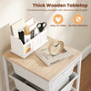 4-drawer rolling storage cart with thick wooden tabletop, featuring a white finish and lockable wheels for versatile.