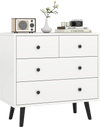 White 4-drawer dresser chest with black knobs, perfect for organized storage in modern or traditional decor.