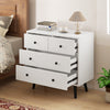 White 4-drawer dresser chest with sleek design, metal knobs, and sturdy construction for organized storage in any room.
