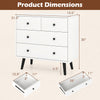 4-drawer white dresser chest with dimensions, featuring sleek design and sturdy construction for stylish storage.