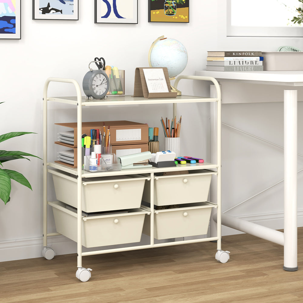 4 Drawers Shelves Rolling Storage Cart Rack-White - Gallery View 1 of 10