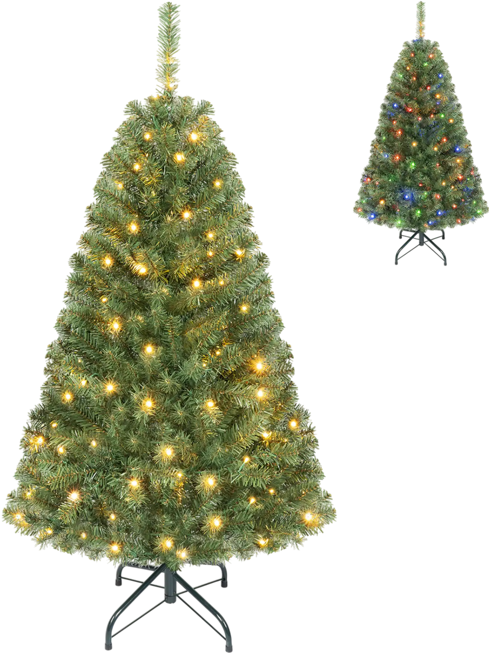 Close-up view of the 4 FT artificial Christmas tree showcasing lush PVC branches and warm white LED lights for festive decor.
