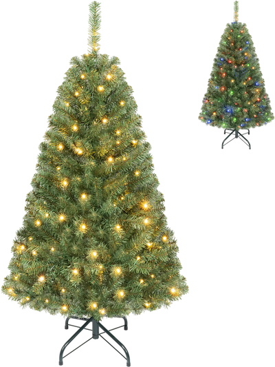 Costway Artificial Christmas Tree 2-Color Lights Folding Metal Stand 42375164 New
