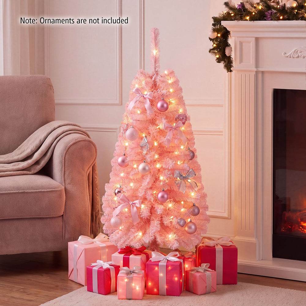 4 FT Artificial Christmas Tree with 110 Branch Tips and 50 Warm White LED Lights-Pink - Gallery View 1 of 10