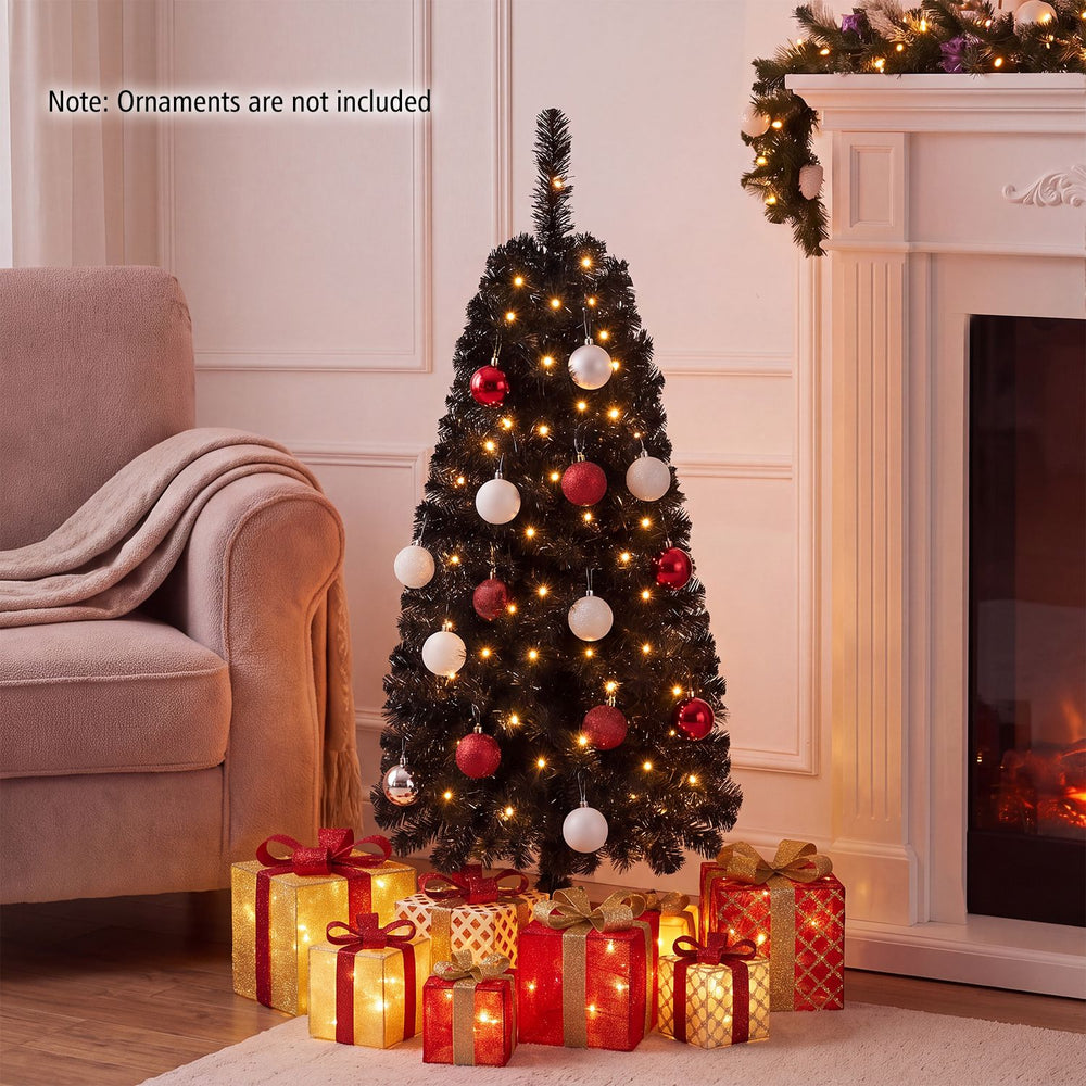 4 FT Artificial Christmas Tree with 110 Branch Tips and 50 Warm White LED Lights-Black - Gallery View 1 of 10