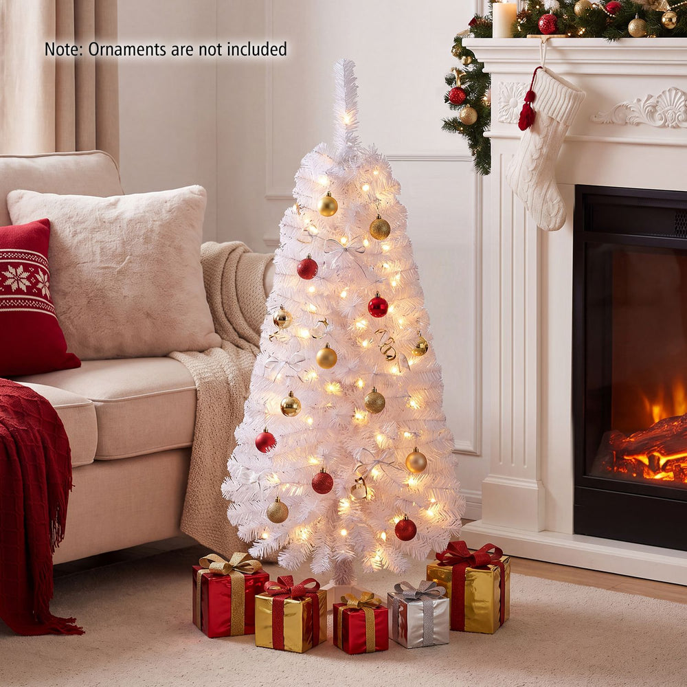 4 FT Artificial Christmas Tree with 110 Branch Tips and 50 Warm White LED Lights-White - Gallery View 1 of 10