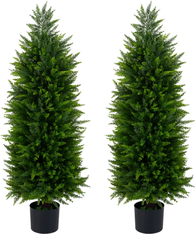 Costway 4' Artificial Cedar Cypress Topiary Tree Set of 2 Cement-Filled Pots 49152959 New