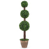 Artificial 4 FT triple ball boxwood tree in a cement-filled retro planter, perfect for indoor or outdoor decor.