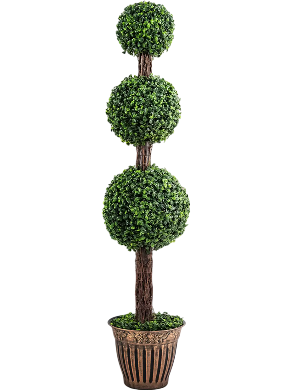 Artificial 4 FT triple ball boxwood tree in a cement-filled retro planter, perfect for indoor decor.
