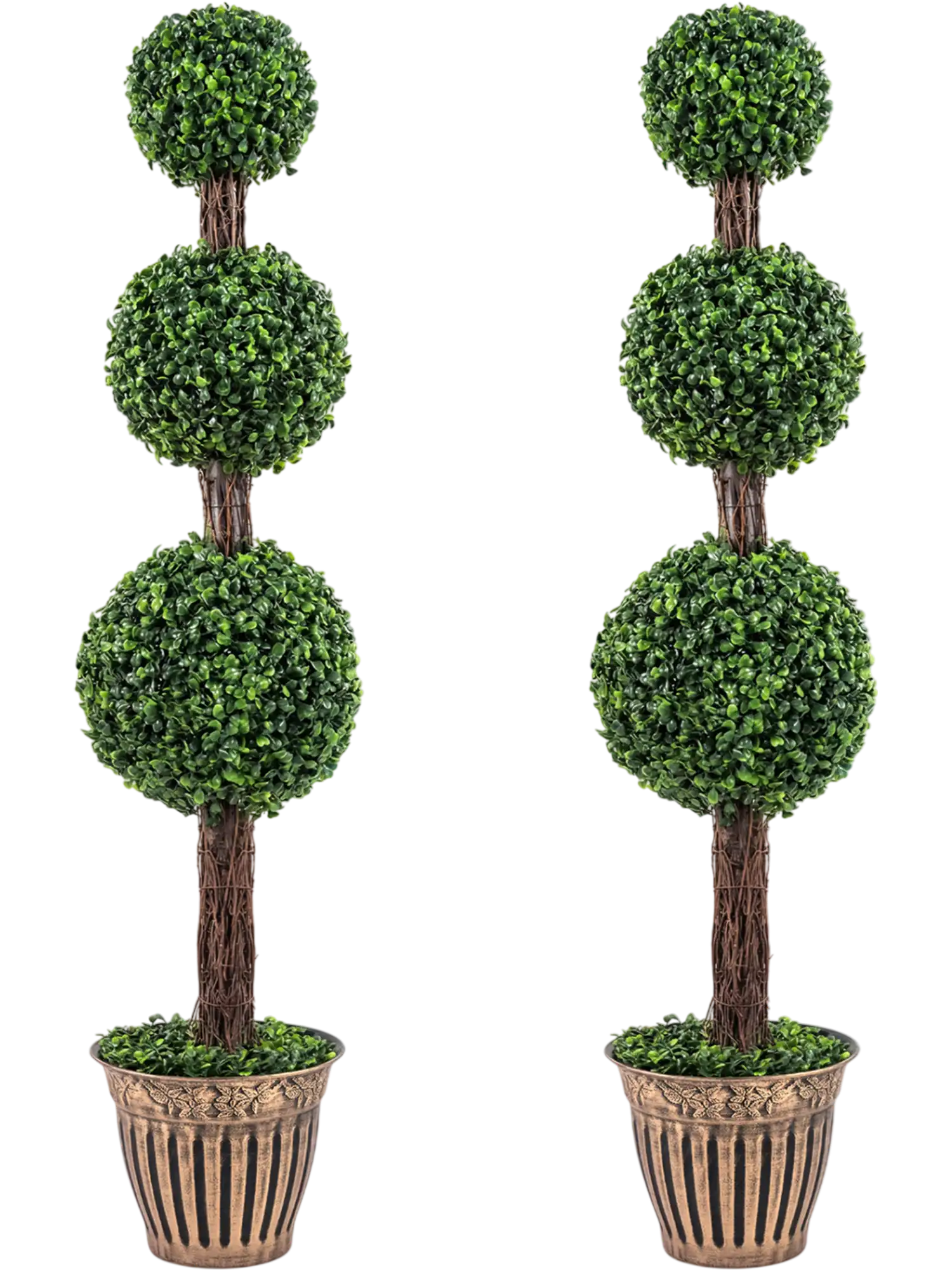 Costway 4' Artificial Triple Ball Boxwood Tree Retro Planter Set of 2 81597049 New