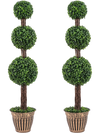 Artificial triple ball boxwood trees in retro cement-filled planters, 4 FT tall, set of 2 for elegant decor.