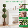 Artificial triple ball boxwood tree in a cement-filled retro planter, 4 FT tall, perfect for indoor decoration.