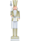 4 FT Christmas nutcracker in white and gold with a high hat and scepter, ideal for festive indoor or outdoor decoration.