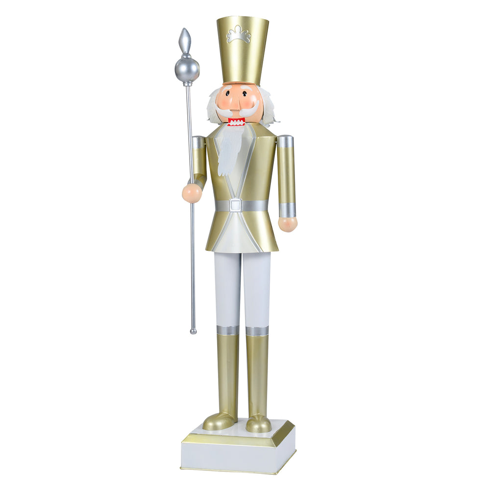 4 FT Christmas nutcracker with a golden hat and scepter, ideal for festive indoor and outdoor holiday displays.