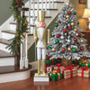 4 FT Christmas nutcracker with high hat and scepter, perfect for indoor or outdoor holiday displays and decorations.