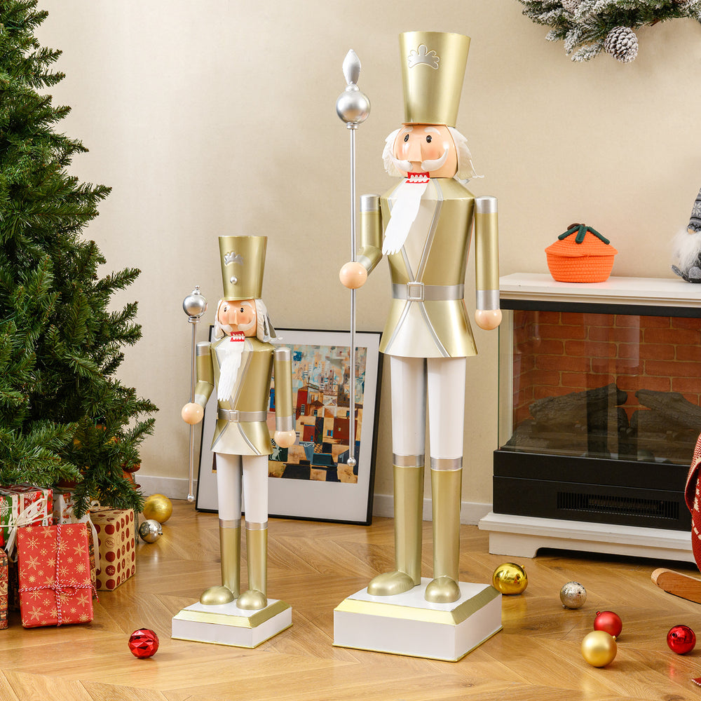 4 FT Christmas nutcracker with golden hat and scepter, perfect for indoor or outdoor holiday decoration.