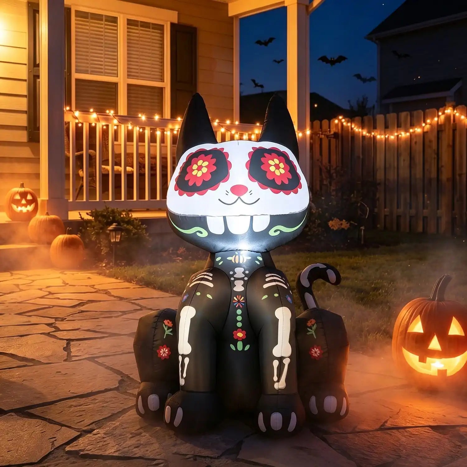Costway 4' Day of the Dead Inflatable Skull Cat LED Halloween Decor 14672868 New