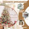 4 FT pre-lit artificial Christmas tree with 231 snow flocked tips, 15 pine cones, and 100 warm white LED lights for.