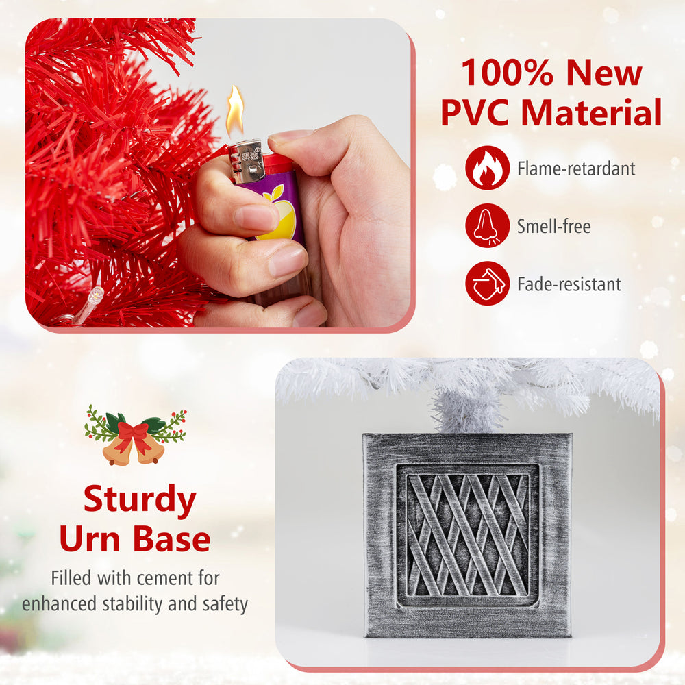 4 feet artificial Christmas tree with 300 branch tips and 100 warm white LED lights, featuring a sturdy cement-filled.