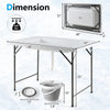 Folding ice bin table with skirt, 48" HDPE top, 440 lbs capacity, ideal for camping, picnics, and weddings.