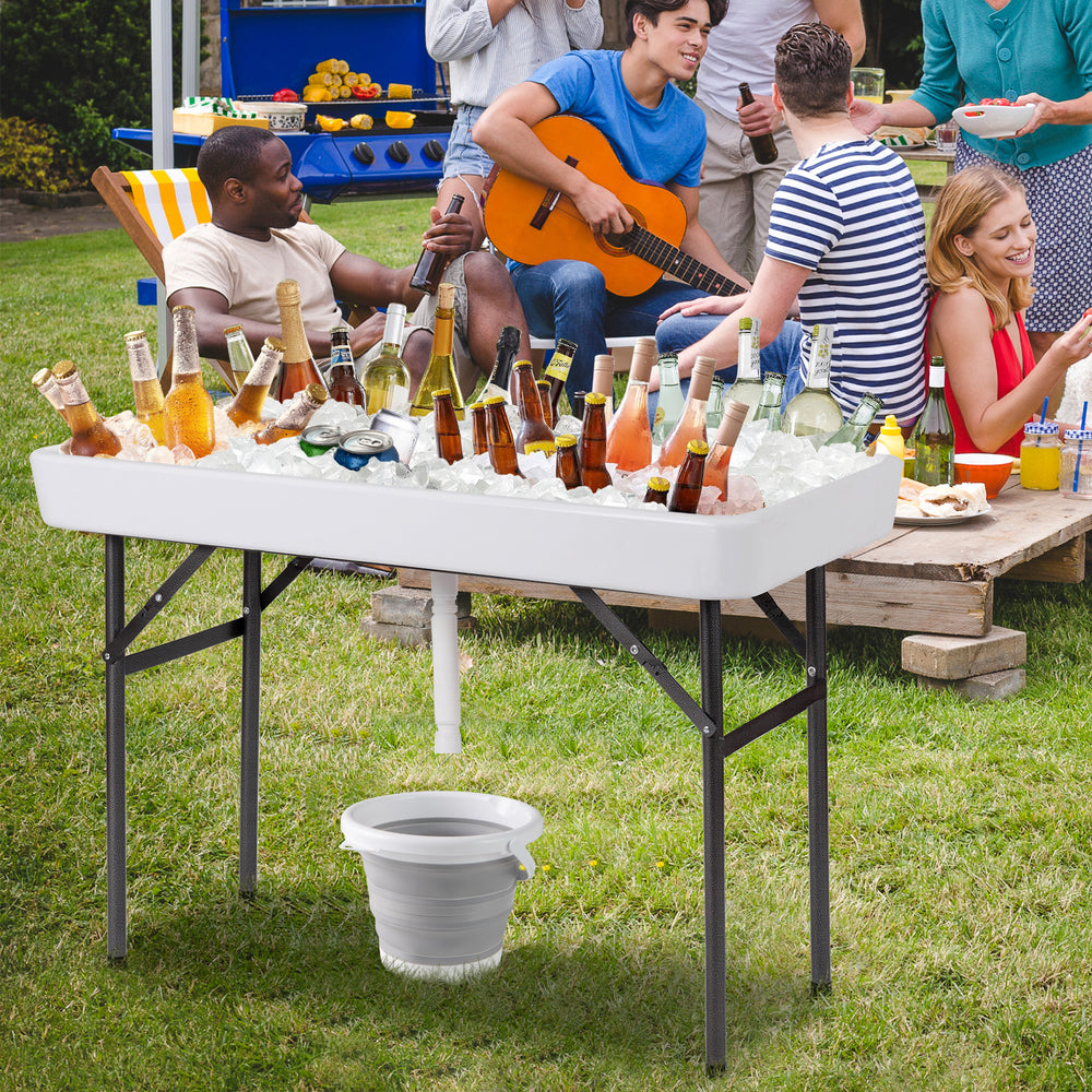 4 Feet Plastic Party Ice Folding Table with Matching Skirt and Ice Bucket-White - Gallery View 1 of 9