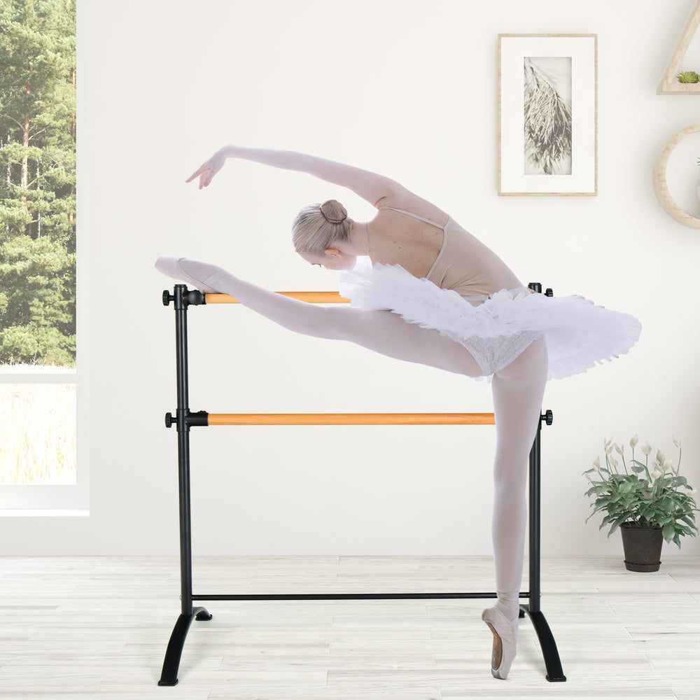 4 Foot Portable  Freestanding Double Ballet Barre-Black - Gallery View 1 of 9