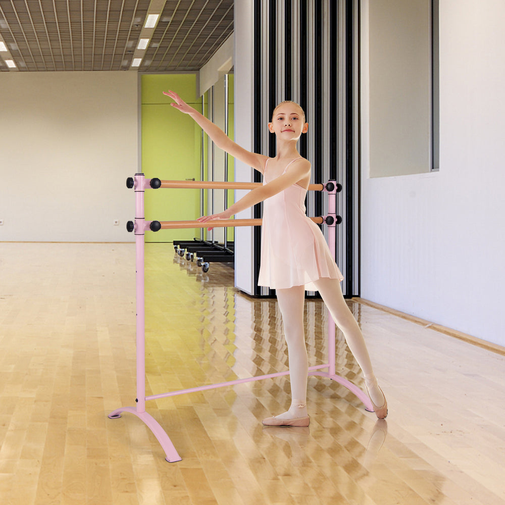 4 Foot Portable  Freestanding Double Ballet Barre-Pink - Gallery View 1 of 10