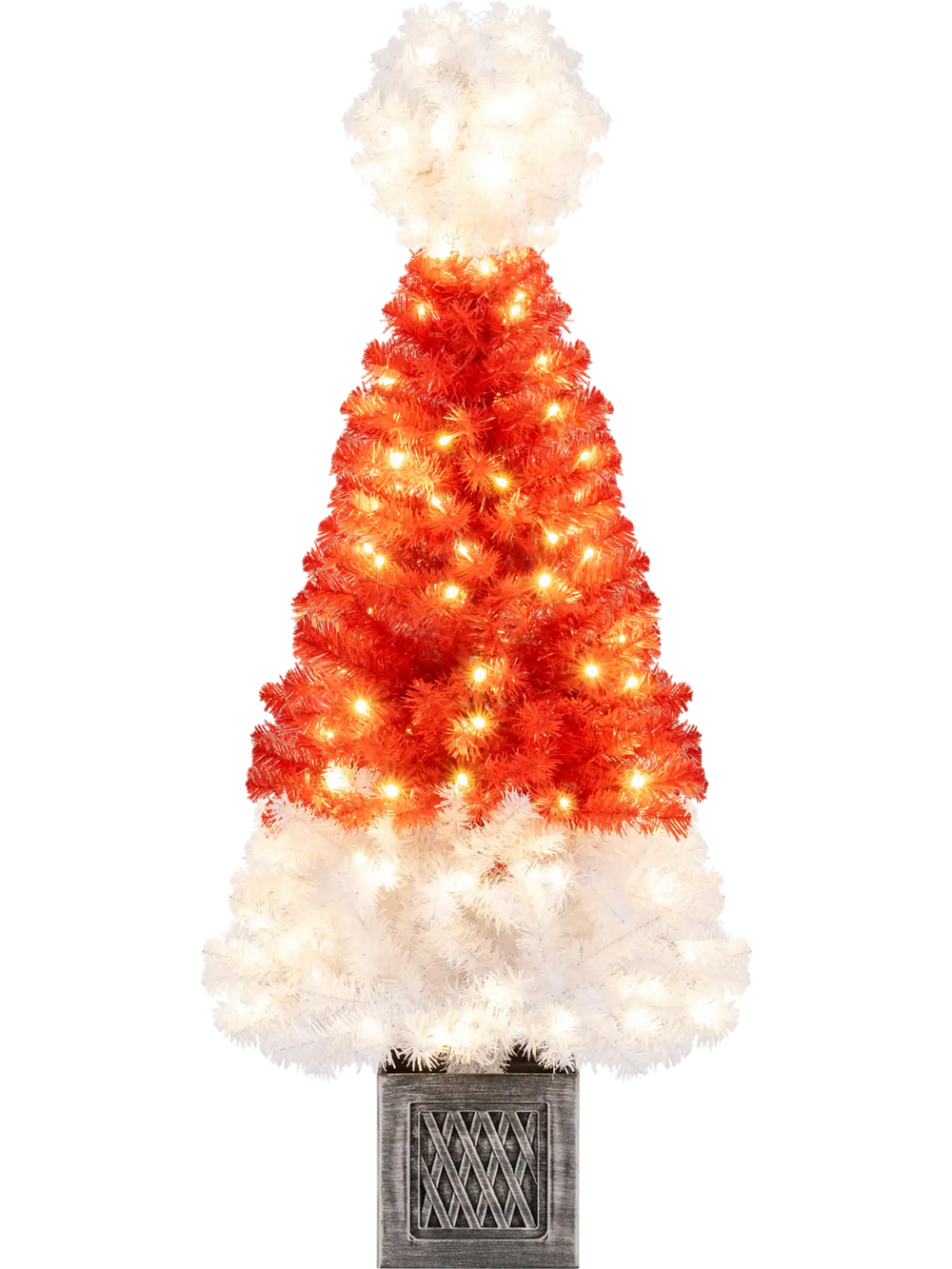 4 Ft Artificial Christmas Tree Santa Hat Xmas Tree with 300 Branch Tips Red