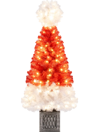Costway 4' Artificial Christmas Tree Santa Hat Red 11476636 New