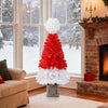 4 Ft Santa hat-inspired artificial Christmas tree with 300 branch tips and warm white LED lights for festive decor.