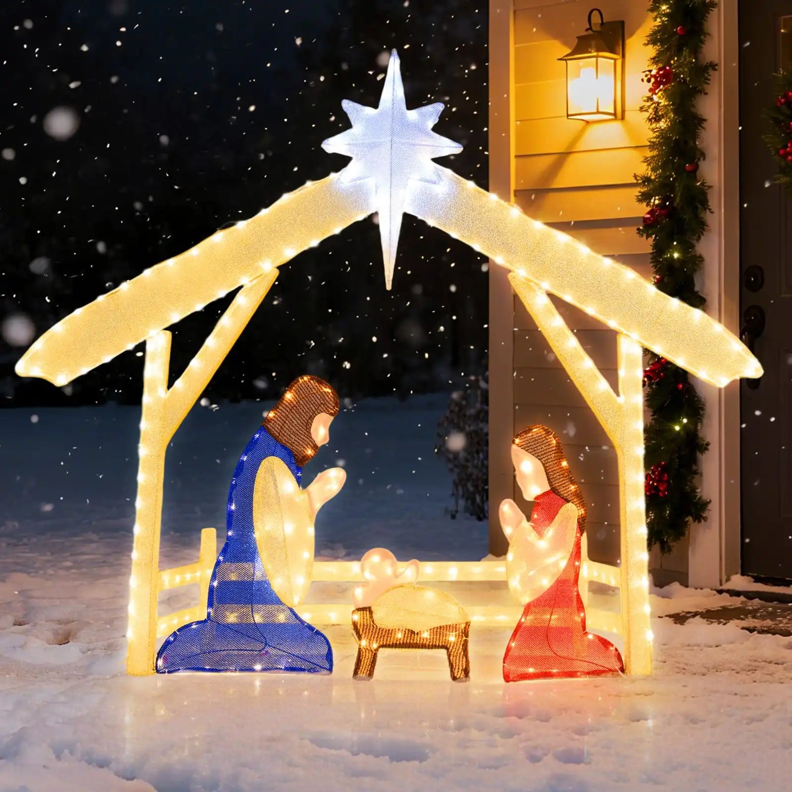Costway 4' Lighted Nativity Scene Pre-Lit Holy Family Set 65829740 New